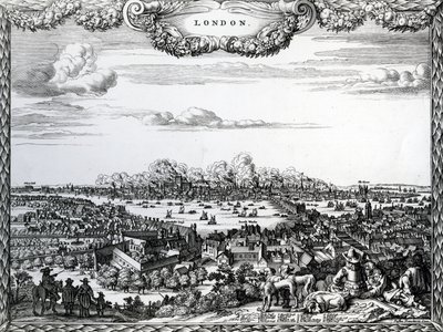 The Great Fire of London, engraved by Justus Danckerts by English School